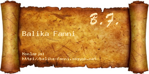 Balika Fanni névjegykártya